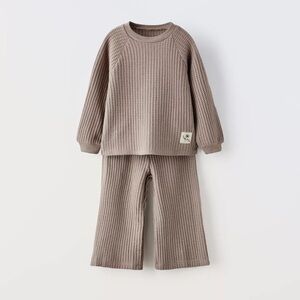 Zara kids Brown Waffle Knit Loungewear Set